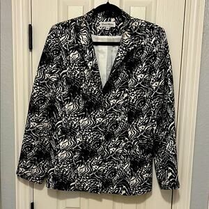 Vintage Enrico Baldini Blazer Sz 8 Silk Cotton Black White Y2K Quiet Luxury